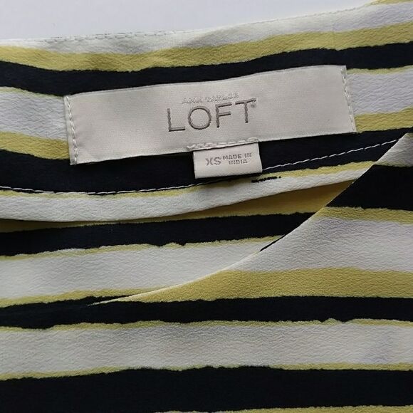LOFT Striped Shirt Yellow & Black White Stripe Cap Sleeve Top, Size XS - Picture 3 of 8